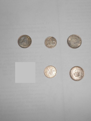 Silver foreign old coins used, pack of 5 pieces