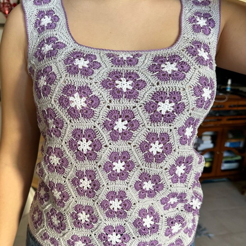 Handmade blouse with cotton yarn made to order, white and gray