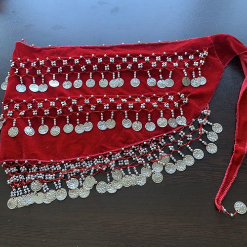 Belly dance belt used red velvet with silver coins