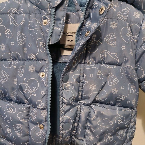 Winter baby jacket 74cm like new with hood and fleece lining