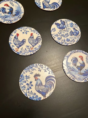 Decorative summer coasters with roosters new, vintage style