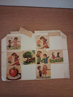 Vintage paper stickers with school illustrations like new, set of 8