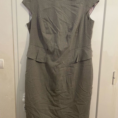 F&F Office Wear pencil dress with cap sleeve and belt used, grey with white pin dots