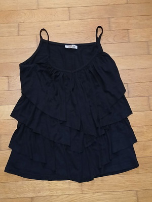 KBL black sleeveless top with thin straps and ruffles, viscose, one size