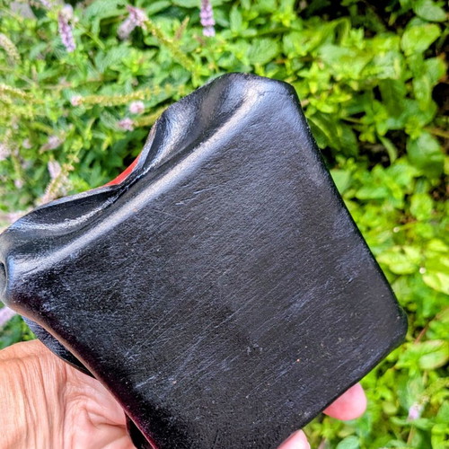Vintage handmade leather catchall tray by M. Stagaki, 1984