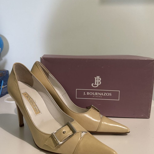 J. Bournazos Leather Pumps Nude with Buckle New