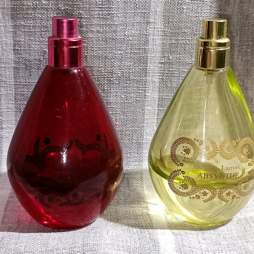 Christian Lacroix perfume bottles used, Absynthe and Rouge set
