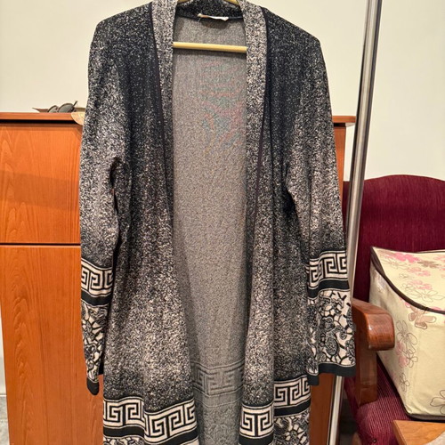 Long cardigan with patterns new, black and white