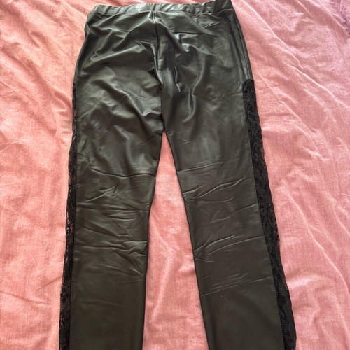 BSB black leather leggings like new with transparent lace, size S