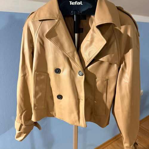 Leather short trench coat OVS like new, beige, size XS