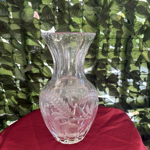 Crystal decorative vase with carved design, height 28 cm, like new