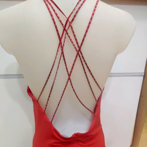 Laura Scott maxi dress red like new with rhinestones and open back