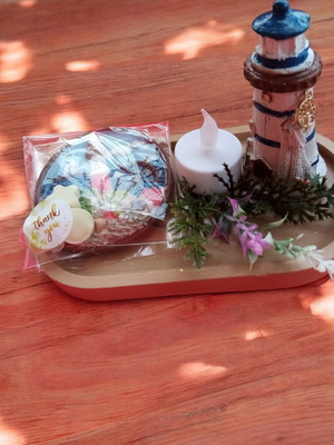 Summer decorative plate 15cm with lighthouse and magnet 10cm