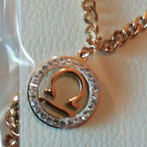 Libra necklace gold plated steel with clear zirconia new