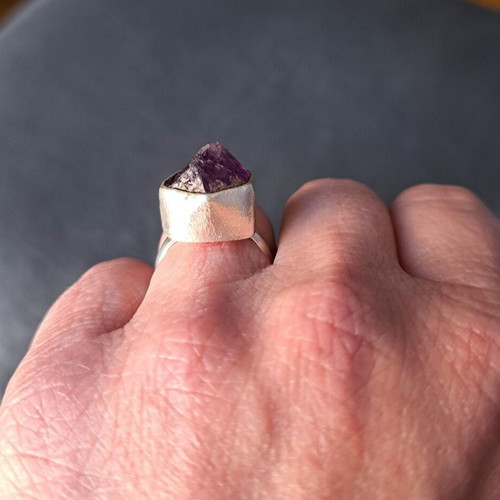 Statement Ring with Raw Amethyst Silver 925 New