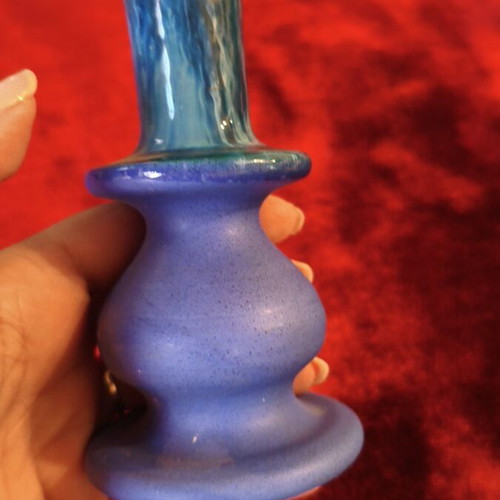 Gaia ceramic candlestick with blue glaze