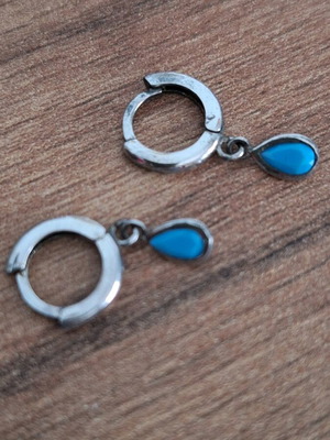 Silver 925 small hoop earrings with turquoise stone new
