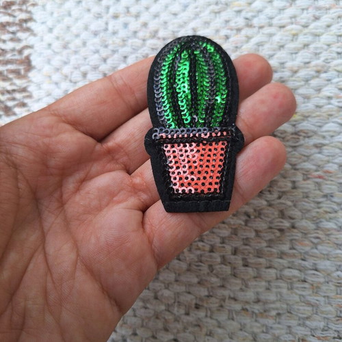 Cactus iron-on patch with sequins new
