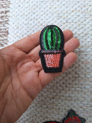 Cactus iron-on patch with sequins new