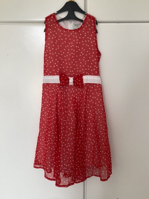 Children's red polka dot dress like new, size 134-140 cm