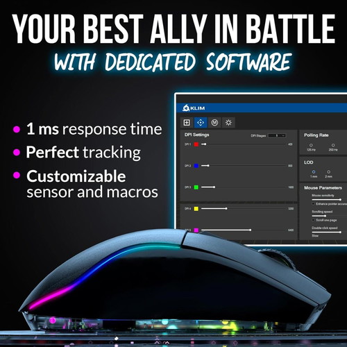 KLIM Blaze X RGB wireless gaming mouse new with charging dock up to 12000 DPI