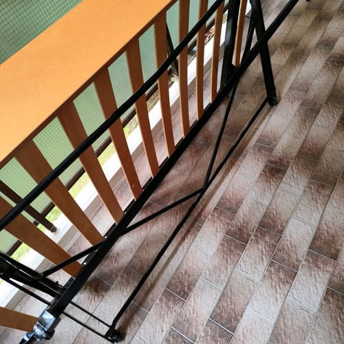 Single bed frame with folding mechanism to double bed