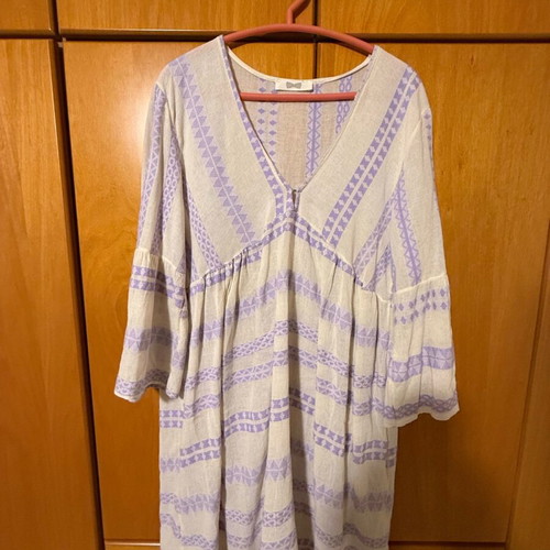 Women's dress used, cotton-linen, white one size