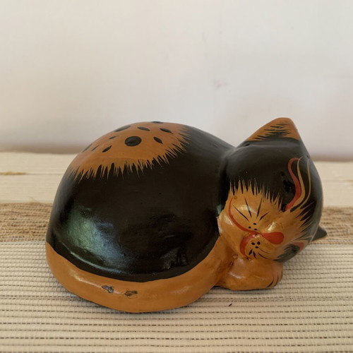 Wooden Sleeping Cat Figurine like new, hand-carved and painted