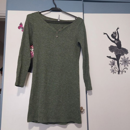 Elastic khaki blouse dress, size S