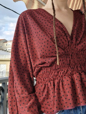 Burgundy blouse with black polka dot pattern Pink Woman like new, size XS