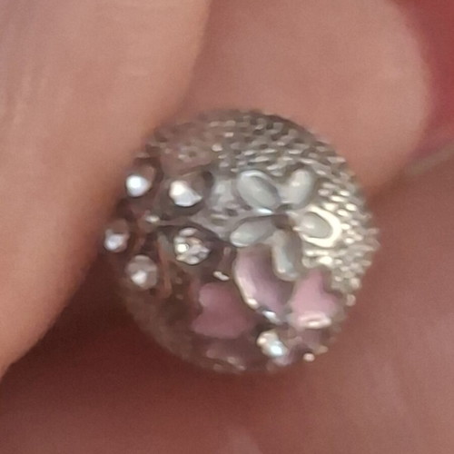 Charm for bracelets with pink and white flowers, like new