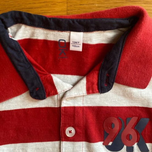 Okaidi Red and White Striped Long Sleeve Polo Shirt, size 152 cm
