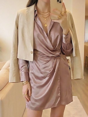Peace & Love Satin Wrap Dress New With Tag, Dusty Pink, Size 36 EU