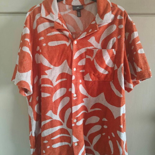 H&M men's short-sleeve shirt XL like new, orange white tropical pattern