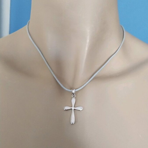 Silver cross 926 with white opal and light gray leather strap like new