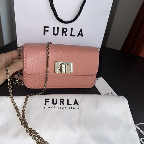 Mini Furla shoulder bag new, coral leather