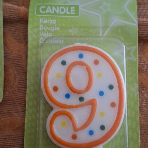 Birthday candle number 9 3D polka dot new