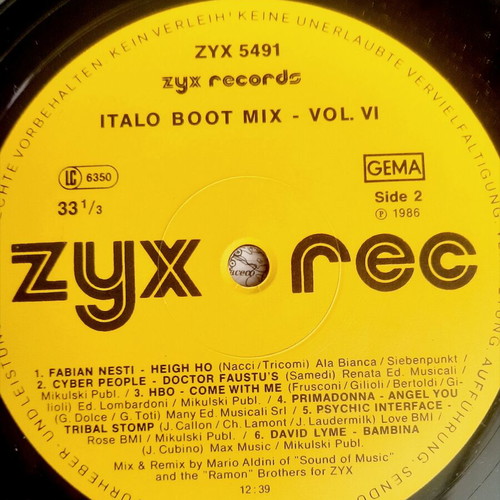Italo Boot Mix Vol. 6 12" Vinyl LP, 1986, ZYX Records