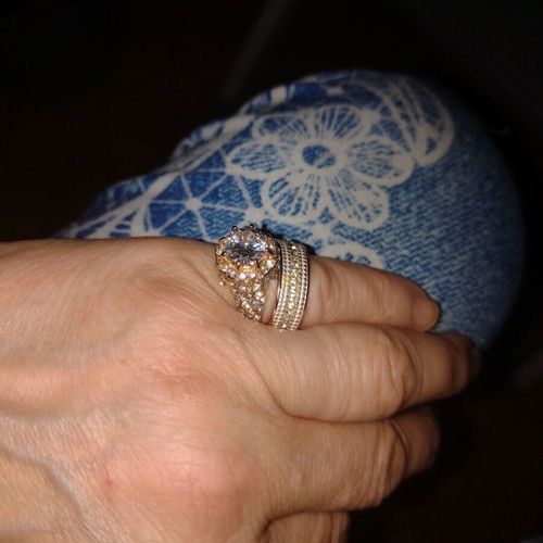 Double fashion ring with diamond and quartz new, gold plated