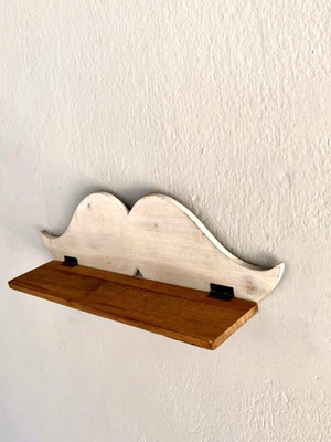 Mustache shelf in white and brown, wooden, new