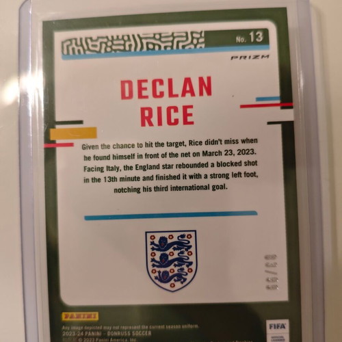 Panini Donruss Soccer 2023-24 Numbered /99 Optic Prizm Declan Rice No 13 card