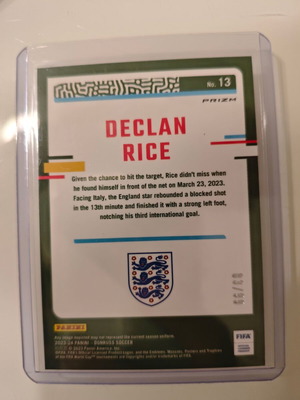 Panini Donruss Soccer 2023-24 Numbered /99 Optic Prizm Declan Rice No 13 card