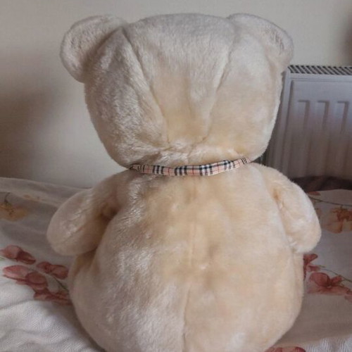Teddy bear like new medium size white with ribbon