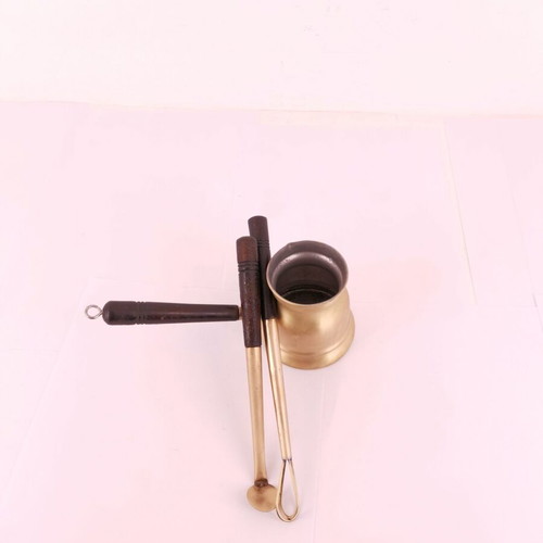 Brass briki used with spoon and stirrer, 1970s vintage