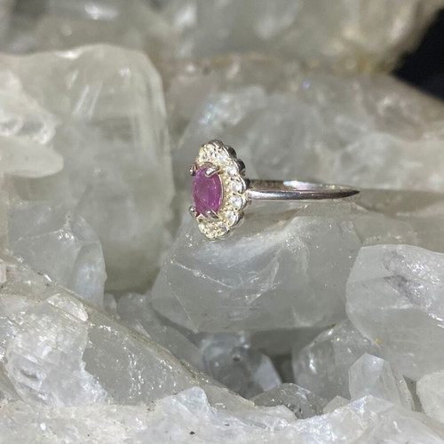 Silver ring with natural ruby and moissanites, new, handmade