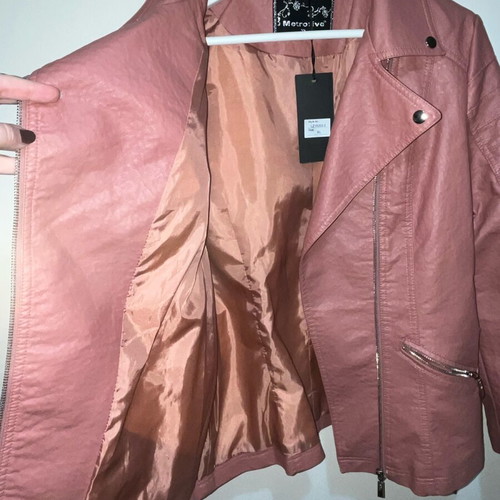 Leather jacket XL new brown pink
