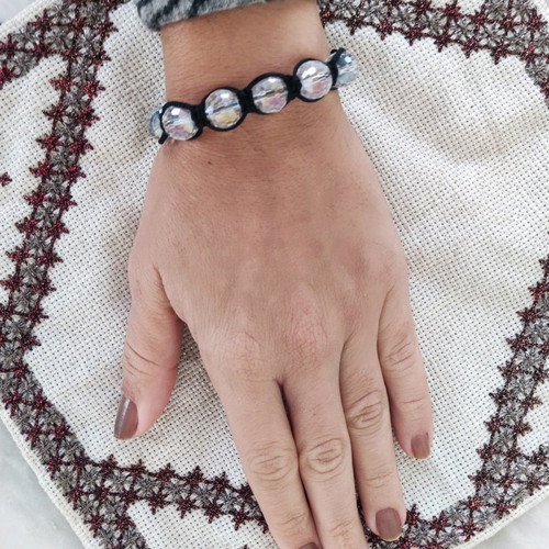 Macrame bracelet new with Swarovski crystals black and white