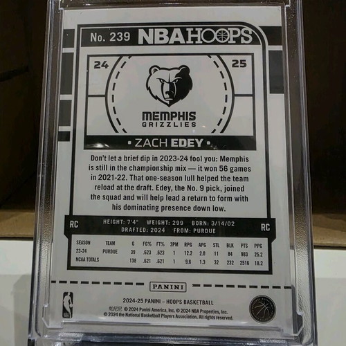 NBA Hoops Zach Edey 2024-25 Gold Holo Rookie Card new