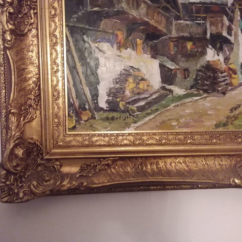 Spatula painting used, 1949 antique with handmade carved frame
