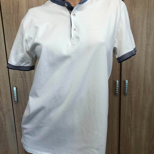 Inditex blouse, white and blue, size S